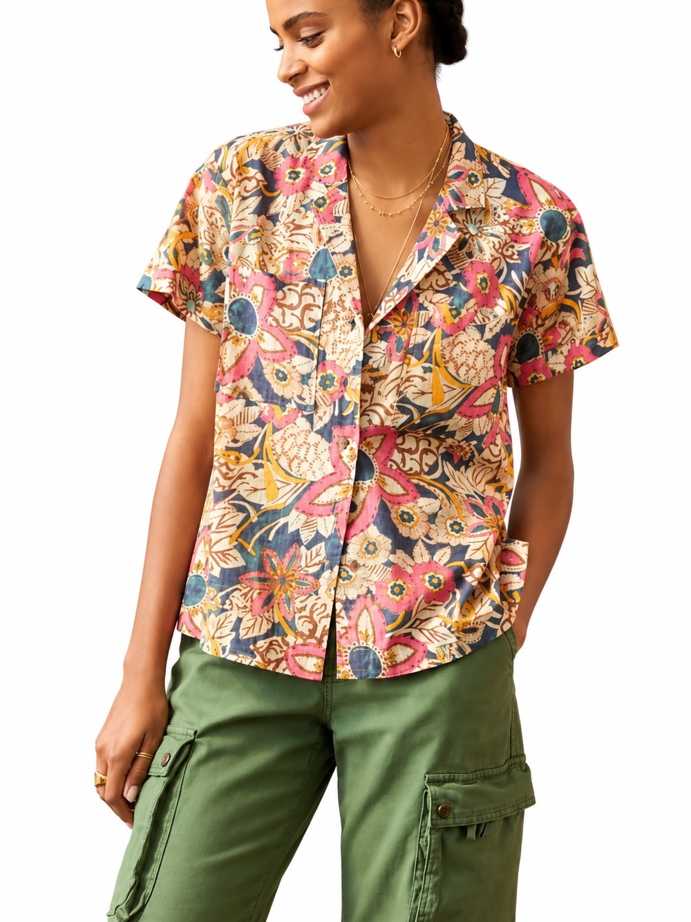 Anthropologie Pilcro Printed Voile Surf Shirt Button Down Top